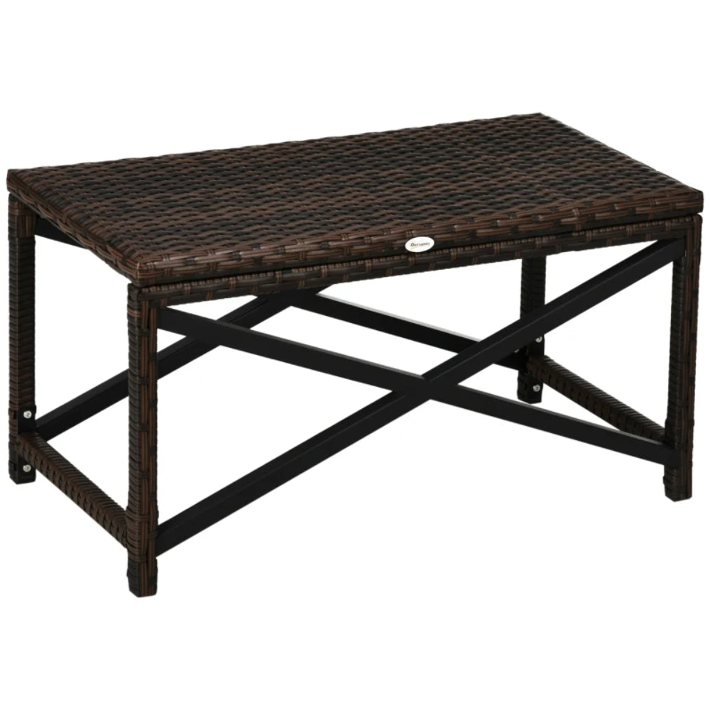 Outsunny PE Rattan Garden Side Table, Outdoor Coffee Table with X-Shape Frame, Mixed Brown