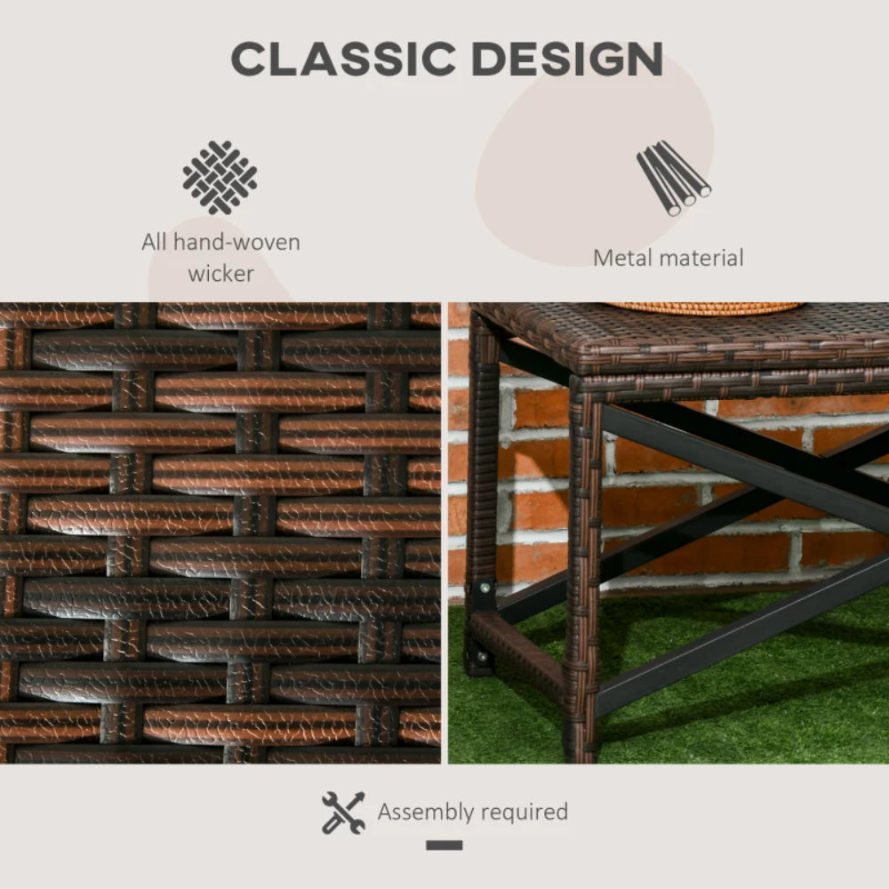 Outsunny PE Rattan Garden Side Table, Outdoor Coffee Table with X-Shape Frame, Mixed Brown