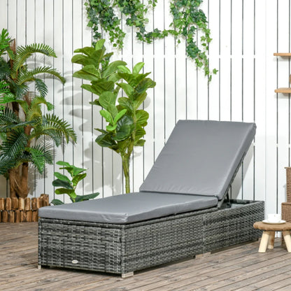 Outsunny PE Rattan Sun Lounger, Five-Position Adjustable Recliner Lounger Chair with Soft Padded Cushion for Patio, Mixed Grey