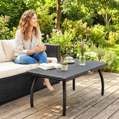 Outsunny PE Wicker Rattan Garden Coffee Table