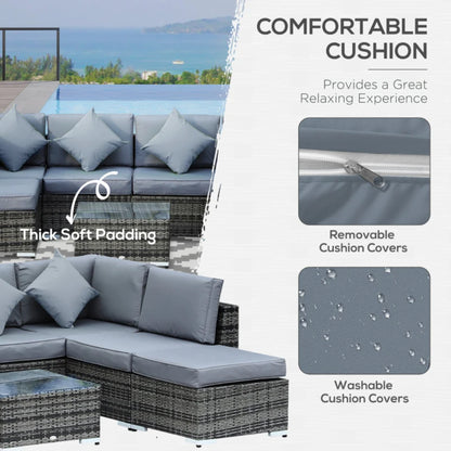 Outsunny 8 Piece Rattan Corner Sofa Set with Wide & Deep Seat, Assembled Aluminium PE Rattan Garden Furniture Set with Thick Cushions and Glass Top Table for Outdoor, Conservatory