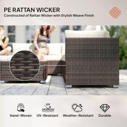 Outsunny 8 Piece Rattan Corner Sofa Set with Wide & Deep Seat, Assembled Aluminium PE Rattan Garden Furniture Set with Thick Cushions and Glass Top Table for Outdoor, Conservatory