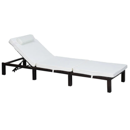 Outsunny Rattan Sun Lounger, 5-Level Adjustable Garden Lounger Recliner with Cushion and Headrest, Outdoor Reclining Sunbed, Steel Frame Garden Chair for Patio, Beach, Terrace, Cream White