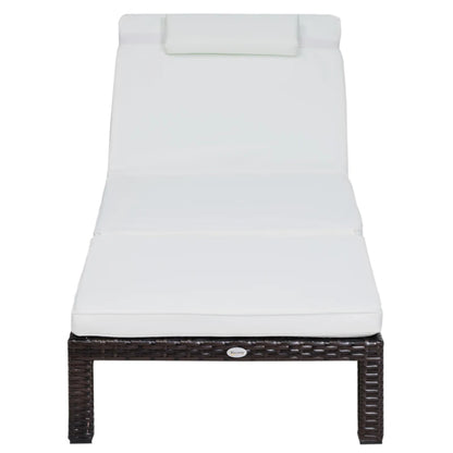 Outsunny Rattan Sun Lounger, 5-Level Adjustable Garden Lounger Recliner with Cushion and Headrest, Outdoor Reclining Sunbed, Steel Frame Garden Chair for Patio, Beach, Terrace, Cream White