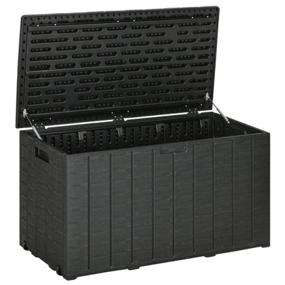 Outsunny 336 Litre Garden Storage Box, Water-resistant Heavy Duty Double Wall Plastic Container, Extra Large Outdoor Garden Furniture Organizer, Deck Cushion Chest with Wheels and Handles, Black