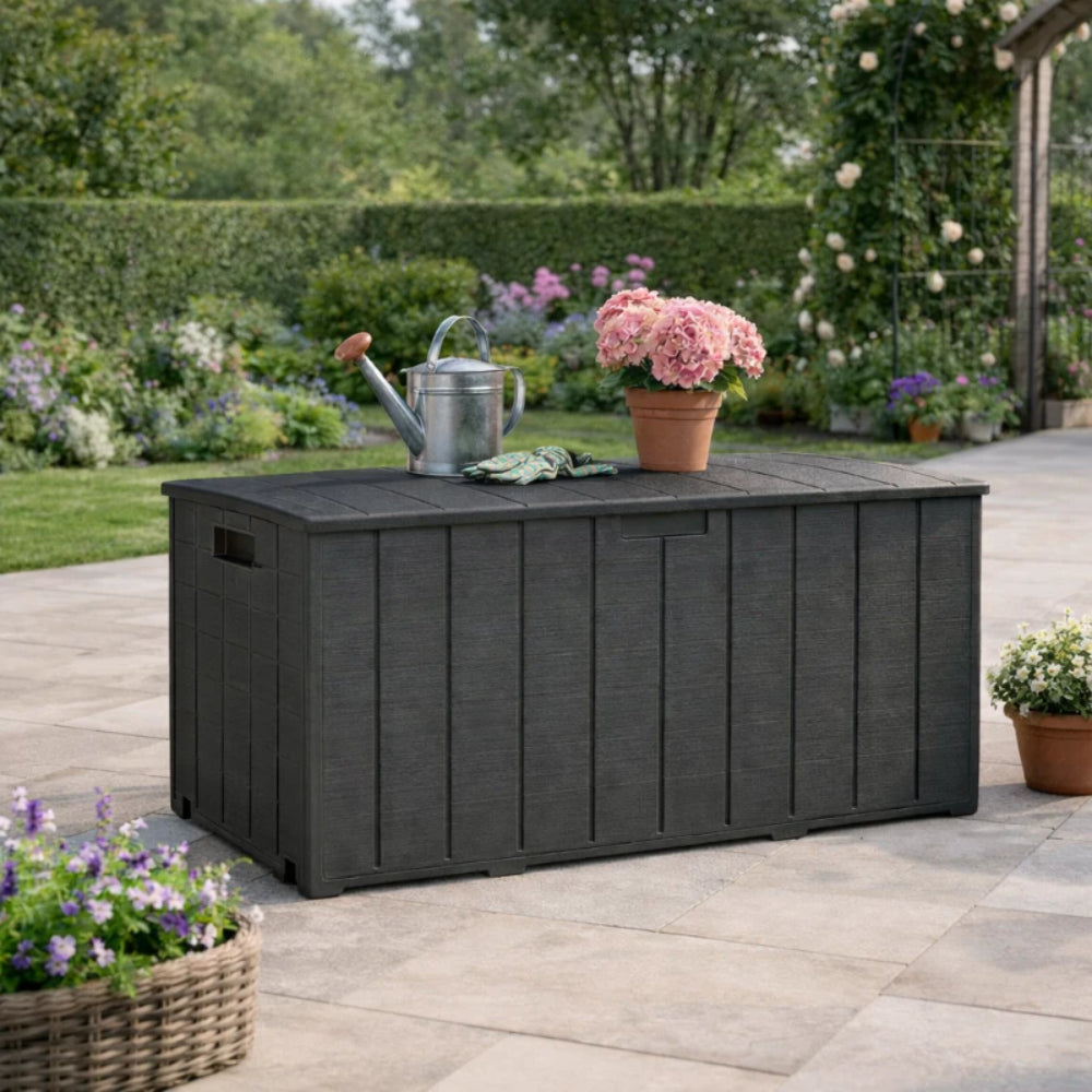 Outsunny 336 Litre Garden Storage Box, Water-resistant Heavy Duty Double Wall Plastic Container, Extra Large Outdoor Garden Furniture Organizer, Deck Cushion Chest with Wheels and Handles, Black