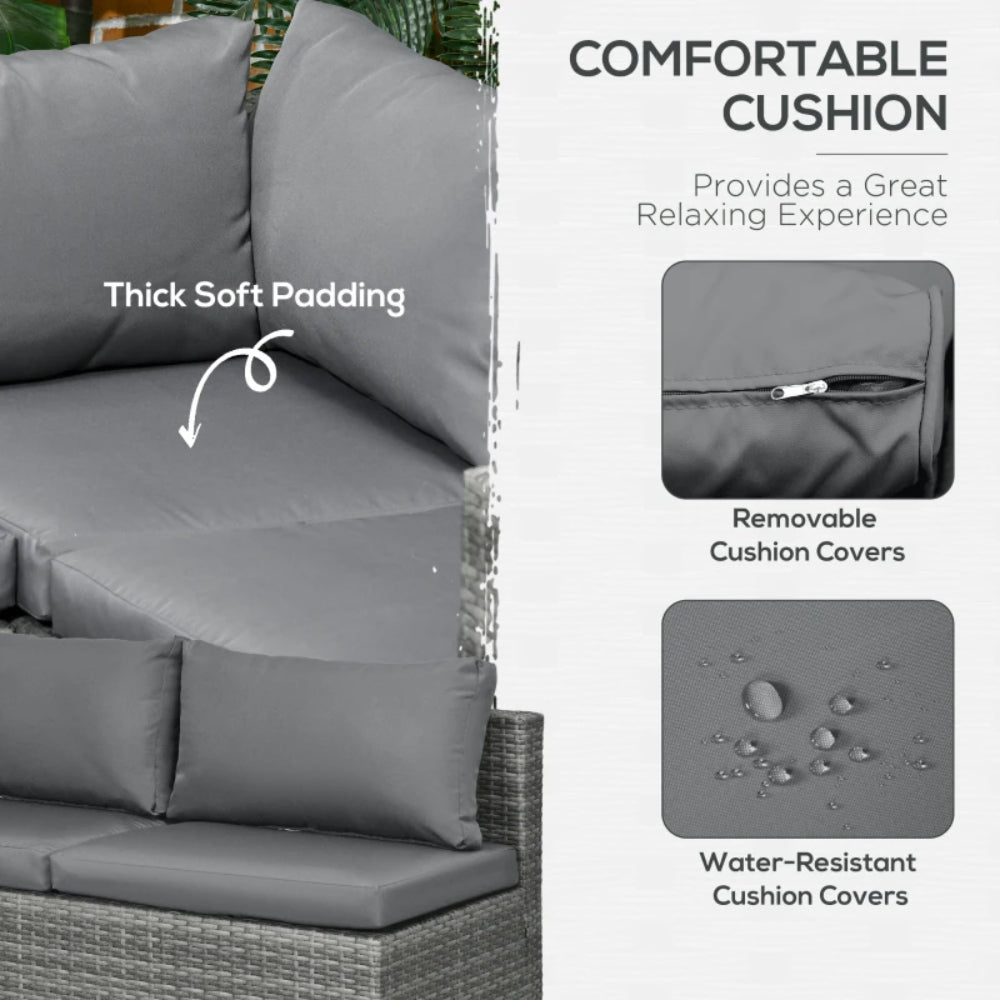 Outsunny 3 Pieces PE Rattan Garden Furniture Set with 10 cm Thick Cushions, 4 Seater Garden Corner Sofa Set with Glass Top Coffee Table, Outdoor Furniture for Patio, Porch