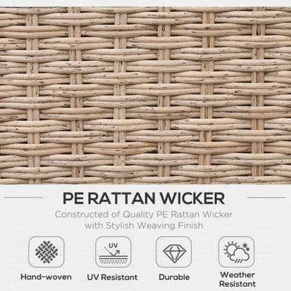 Outsunny 4 Pieces Rattan Garden Furniture Set, Garden Corner Sofa with Side Trays, Wicker Conservatory Furniture Set with Loveseats, Slatted Plastic Top Coffee Table and Cushions, Beige