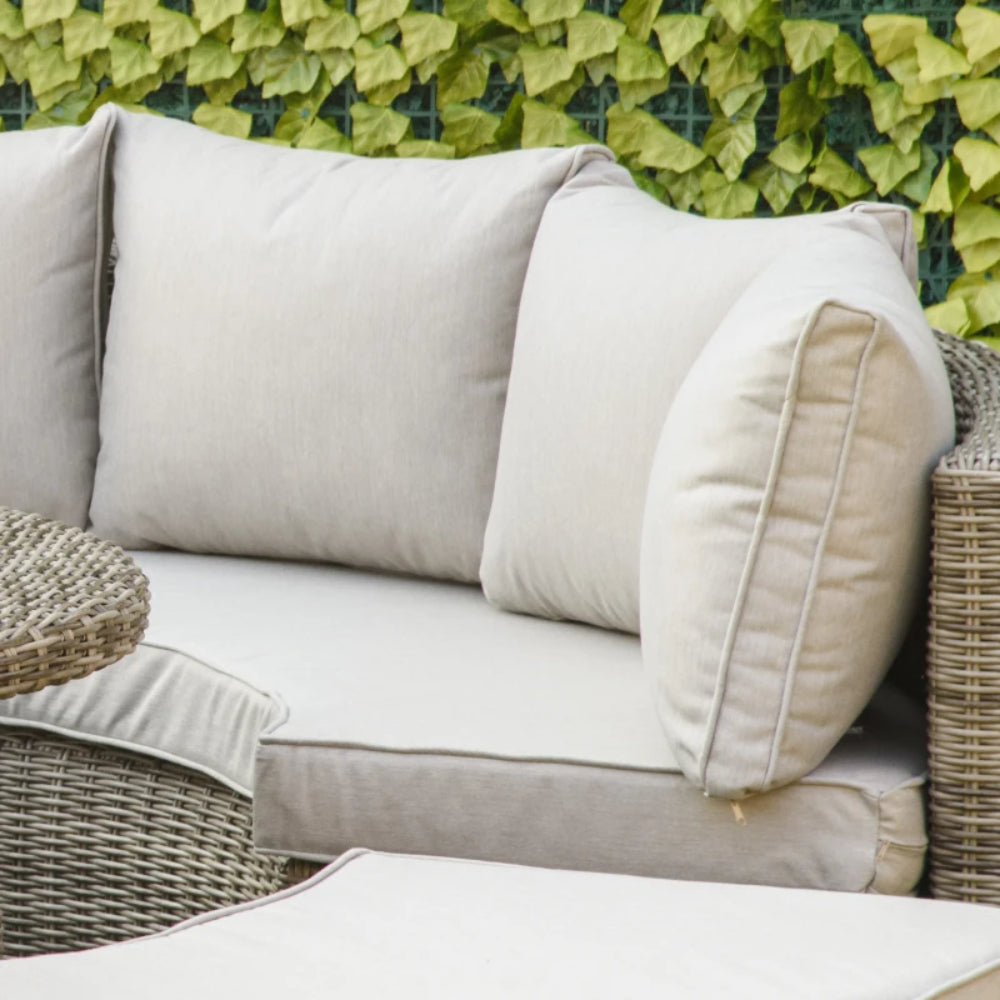 Outsunny 5 Pieces Outdoor PE Rattan Round Garden Daybed with Cushions, Aluminium Lounge Chair Conversation Sofa Set with Liftable Coffee Table and Protect Cover, Grey