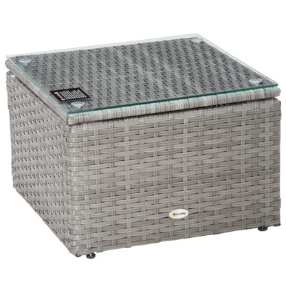 Outsunny 3 Pieces Outdoor PE Rattan Sofa Set, Patio Wicker Conversation Chaise Lounge Furniture w/ Tempered Glass Table-top & Soft Padded Cushion for Garden, Backyard, Lawn, Grey