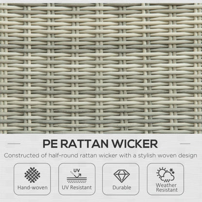 Outsunny 5 Pieces Rattan Bistro Set with Adjustable Back, Reclining Wicker Balcony Furniture with Cushions, Glass Top Coffee Table and Footstools, Outdoor Table and Chairs, Grey