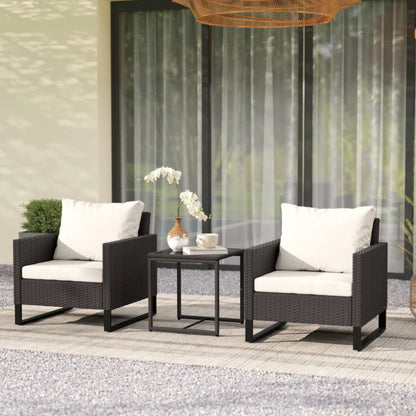 Outsunny 3 Pieces Rattan Bistro Set with 4 Cushions, Wicker Garden Furniture Set, Glass Top Coffee Table and Chairs for Outdoor Patio, Balcony, Terrace and Conservatory