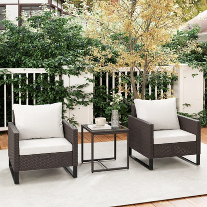 Outsunny 3 Pieces Rattan Bistro Set with 4 Cushions, Wicker Garden Furniture Set, Glass Top Coffee Table and Chairs for Outdoor Patio, Balcony, Terrace and Conservatory