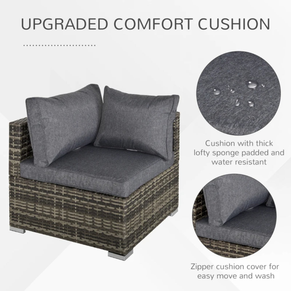 Outsunny 7 Pieces Outdoor PE Rattan Corner Sofa Set, Patio Wicker Conversation Chaise Lounge Furniture w/ Tempered Glass Table-top & Soft Padded Cushion for Garden, Backyard, Lawn, Dark Grey
