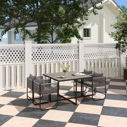 Outsunny 4 Seater Rattan Cube Garden Furniture Set, Rattan Dining Set with Cushions, Outdoor Dining Table and Chairs with Rectangular Wood Grain Plastic Top Table for Patio, Balcony