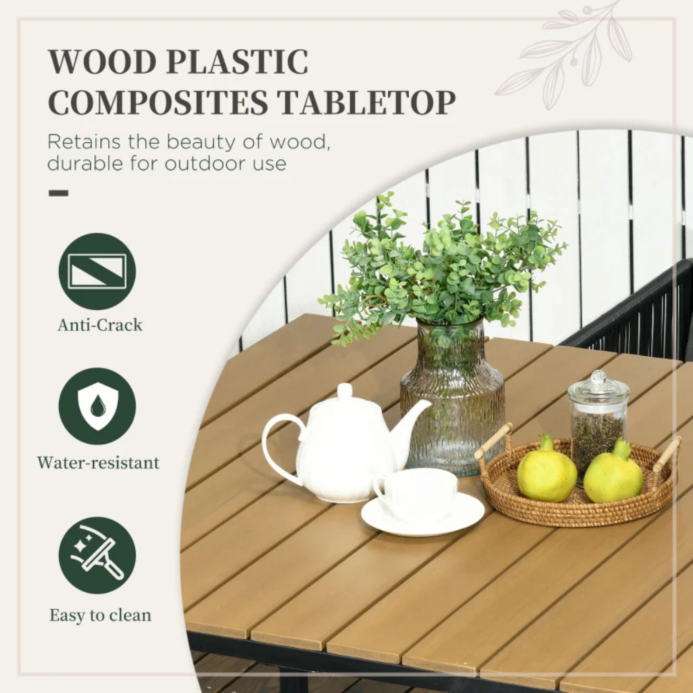 Outsunny 4 Seater Rattan Cube Garden Furniture Set, Rattan Dining Set with Cushions, Outdoor Dining Table and Chairs with Rectangular Wood Grain Plastic Top Table for Patio, Balcony