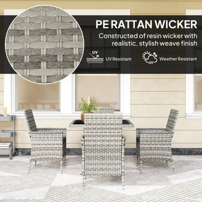 Outsunny Rattan Garden Furniture Set, Outdoor Dining Table and Chairs 4 Seater with Cushions, Square Tempered Glass Top, 4 Armchairs, for Balcony, Terrace, Conservatory