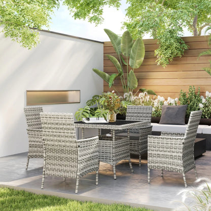 Outsunny Rattan Garden Furniture Set, Outdoor Dining Table and Chairs 4 Seater with Cushions, Square Tempered Glass Top, 4 Armchairs, for Balcony, Terrace, Conservatory