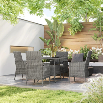 Outsunny Rattan Garden Furniture Set, Outdoor Dining Table and Chairs 4 Seater with Cushions, Square Tempered Glass Top, 4 Armchairs, for Balcony, Terrace, Conservatory