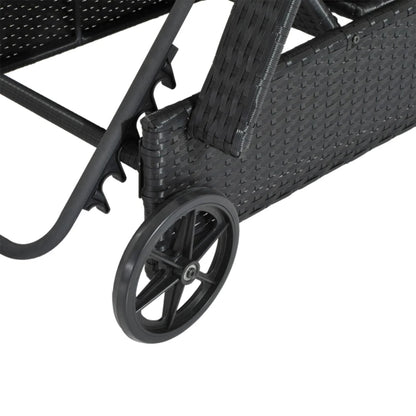 Outsunny Rattan Sun Lounger, Garden Lounger Recliner with Wheels and Adjustable Backrest, Outdoor Reclining Sunbed Garden Chair with Cushion and Headrest for Patio, Beach, Terrace, Black