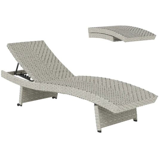 Outsunny Outdoor PE Rattan Sun Lounger, Folding Wicker Garden Lounger Recliner with 4-Level Adjustable Backrest, Rolling Sunbed Lounge Chair with Wheels, Non-Slip Legs for Balcony, Beach