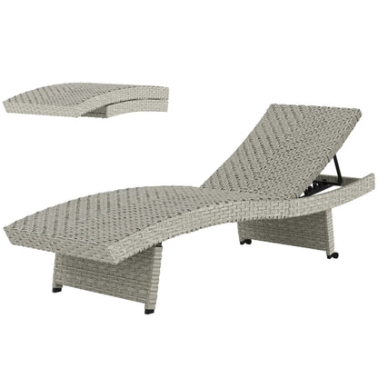 Outsunny Outdoor PE Rattan Sun Lounger, Folding Wicker Garden Lounger Recliner with 4-Level Adjustable Backrest, Rolling Sunbed Lounge Chair with Wheels, Non-Slip Legs for Balcony, Beach