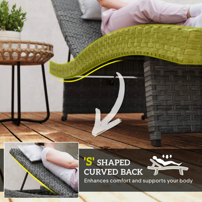 Outsunny Outdoor PE Rattan Sun Lounger, Folding Wicker Garden Lounger Recliner with 4-Level Adjustable Backrest, Rolling Sunbed Lounge Chair with Wheels, Non-Slip Legs for Balcony, Beach