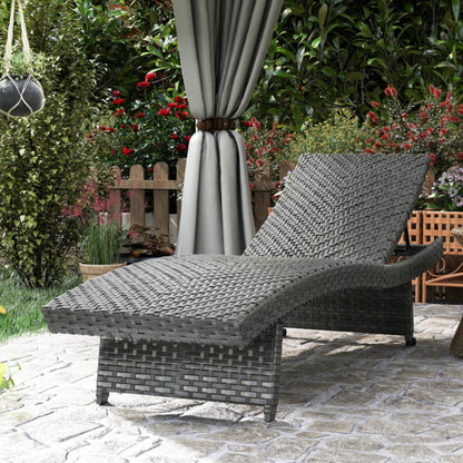 Outsunny Outdoor PE Rattan Sun Lounger, Folding Wicker Garden Lounger Recliner with 4-Level Adjustable Backrest, Rolling Sunbed Lounge Chair with Wheels, Non-Slip Legs for Balcony, Beach
