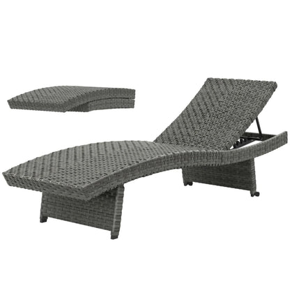Outsunny Outdoor PE Rattan Sun Lounger, Folding Wicker Garden Lounger Recliner with 4-Level Adjustable Backrest, Rolling Sunbed Lounge Chair with Wheels, Non-Slip Legs for Balcony, Beach