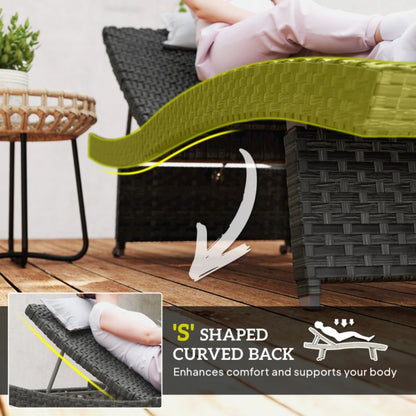 Outsunny Outdoor PE Rattan Sun Lounger, Folding Wicker Garden Lounger Recliner with 4-Level Adjustable Backrest, Rolling Sunbed Lounge Chair with Wheels, Non-Slip Legs for Balcony, Beach
