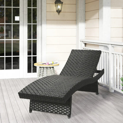 Outsunny Outdoor PE Rattan Sun Lounger, Folding Wicker Garden Lounger Recliner with 4-Level Adjustable Backrest, Rolling Sunbed Lounge Chair with Wheels, Non-Slip Legs for Balcony, Beach