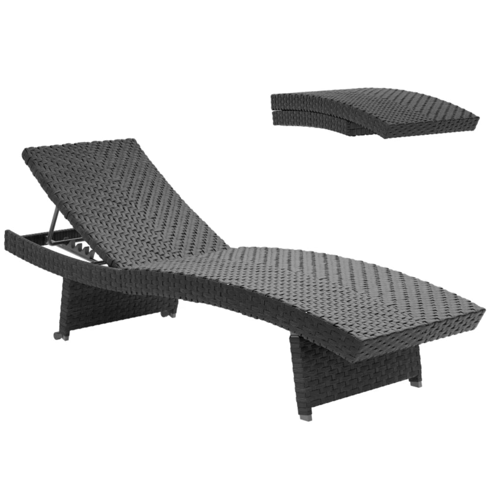 Outsunny Outdoor PE Rattan Sun Lounger, Folding Wicker Garden Lounger Recliner with 4-Level Adjustable Backrest, Rolling Sunbed Lounge Chair with Wheels, Non-Slip Legs for Balcony, Beach