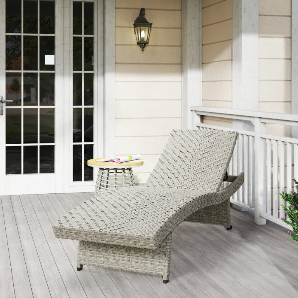 Outsunny Outdoor PE Rattan Sun Lounger, Folding Wicker Garden Lounger Recliner with 4-Level Adjustable Backrest, Rolling Sunbed Lounge Chair with Wheels, Non-Slip Legs for Balcony, Beach