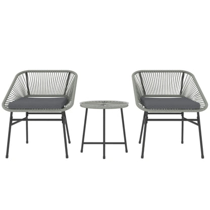 Outsunny 3 Pieces Rattan Bistro Set, Wicker Small Garden Table and Chairs Set with Cushions and Glass Top Coffee Table, Bistro Garden Furniture Set for Outdoor, Patio, Balcony