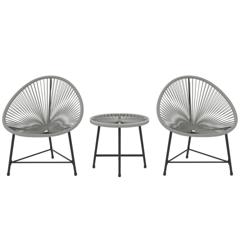 Outsunny 3 Pieces Rattan Bistro Set, Garden Bistro Set with Acapulco Chairs and Glass Top Table, Small Garden Furniture Set with Reinforced Metal Frame for Outdoor, Patio, Balcony