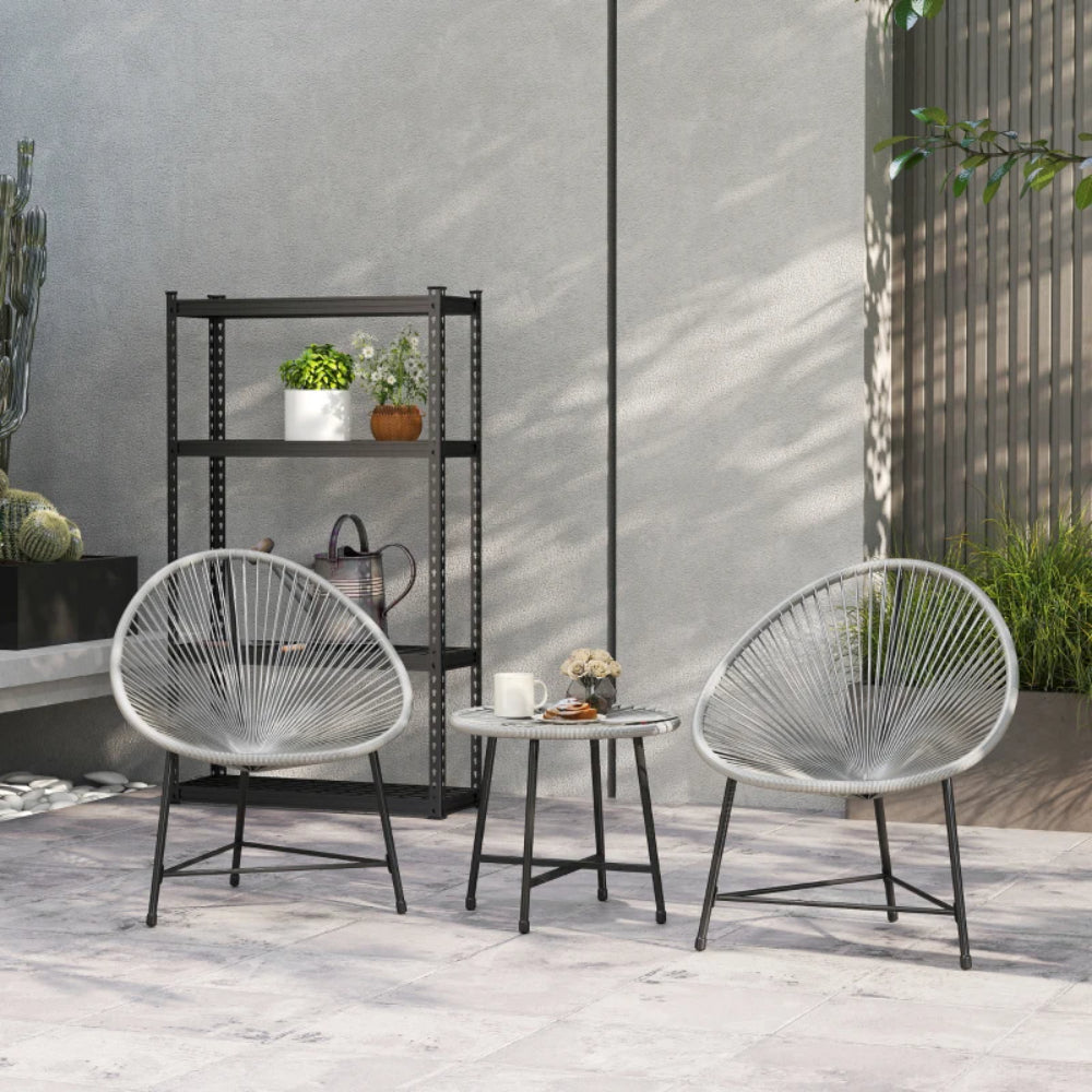 Outsunny 3 Pieces Rattan Bistro Set, Garden Bistro Set with Acapulco Chairs and Glass Top Table, Small Garden Furniture Set with Reinforced Metal Frame for Outdoor, Patio, Balcony