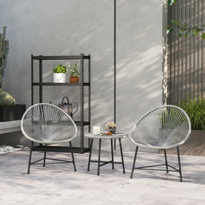 Outsunny 3 Pieces Rattan Bistro Set, Garden Bistro Set with Acapulco Chairs and Glass Top Table, Small Garden Furniture Set with Reinforced Metal Frame for Outdoor, Patio, Balcony