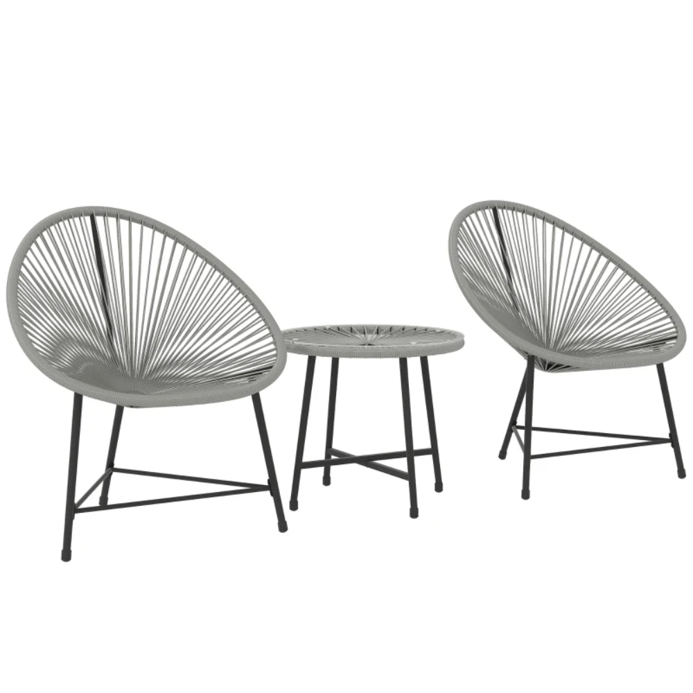 Outsunny 3 Pieces Rattan Bistro Set, Garden Bistro Set with Acapulco Chairs and Glass Top Table, Small Garden Furniture Set with Reinforced Metal Frame for Outdoor, Patio, Balcony