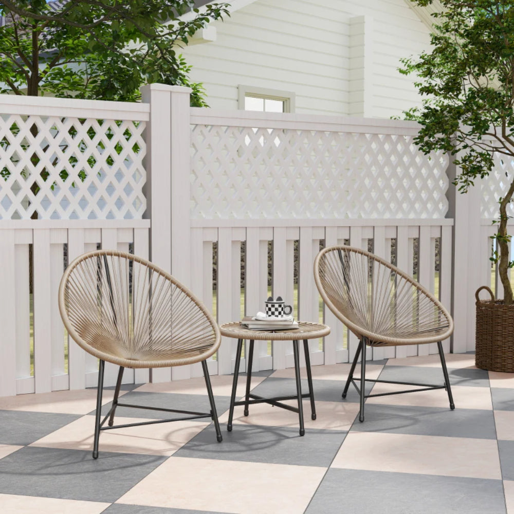 Outsunny 3 Pieces Rattan Bistro Set, Garden Bistro Set with Acapulco Chairs and Glass Top Table, Small Garden Furniture Set with Reinforced Metal Frame for Outdoor, Patio, Balcony