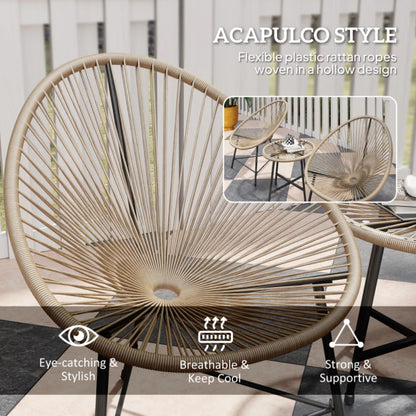 Outsunny 3 Pieces Rattan Bistro Set, Garden Bistro Set with Acapulco Chairs and Glass Top Table, Small Garden Furniture Set with Reinforced Metal Frame for Outdoor, Patio, Balcony
