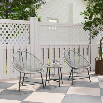 Outsunny 3 Pieces Rattan Bistro Set, Garden Bistro Set with Acapulco Chairs and Glass Top Table, Small Garden Furniture Set with Reinforced Metal Frame for Outdoor, Patio, Balcony
