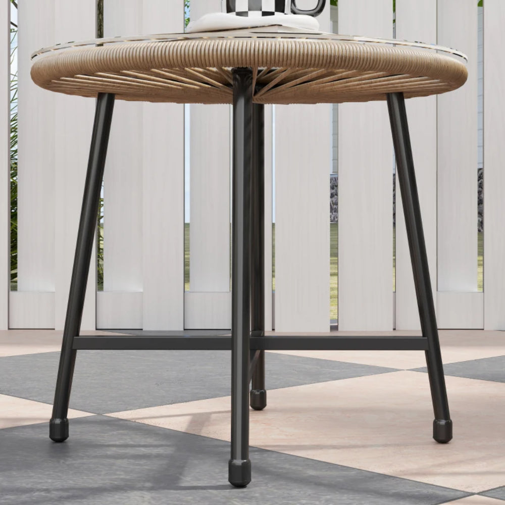Outsunny 3 Pieces Rattan Bistro Set, Garden Bistro Set with Acapulco Chairs and Glass Top Table, Small Garden Furniture Set with Reinforced Metal Frame for Outdoor, Patio, Balcony