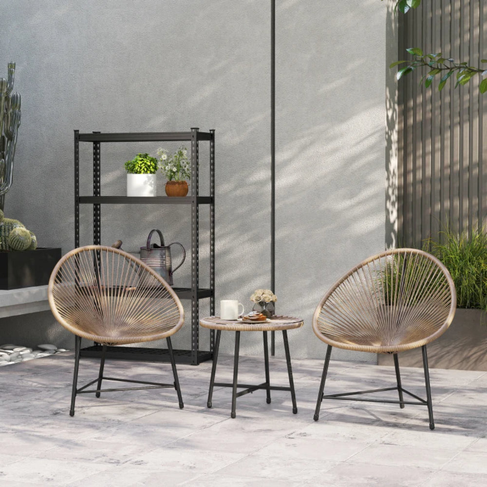 Outsunny 3 Pieces Rattan Bistro Set, Garden Bistro Set with Acapulco Chairs and Glass Top Table, Small Garden Furniture Set with Reinforced Metal Frame for Outdoor, Patio, Balcony