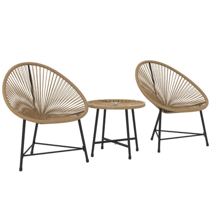 Outsunny 3 Pieces Rattan Bistro Set, Garden Bistro Set with Acapulco Chairs and Glass Top Table, Small Garden Furniture Set with Reinforced Metal Frame for Outdoor, Patio, Balcony