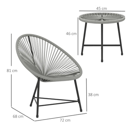 Outsunny 3 Pieces Rattan Bistro Set, Garden Bistro Set with Acapulco Chairs and Glass Top Table, Small Garden Furniture Set with Reinforced Metal Frame for Outdoor, Patio, Balcony