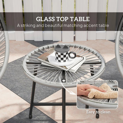 Outsunny 3 Pieces Rattan Bistro Set, Garden Bistro Set with Acapulco Chairs and Glass Top Table, Small Garden Furniture Set with Reinforced Metal Frame for Outdoor, Patio, Balcony