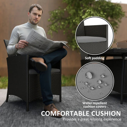 Outsunny 7 Pieces Outdoor Rattan Garden Furniture with Fire Pit Table, 6 Seater Garden Table and Chairs with Cushions, Rattan Dining Set with Propane Heater Table, Windscreen, 50,000 BTU