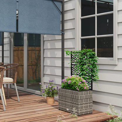 Outsunny 22 L Rattan Planter with Trellis, Freestanding Raised Beds for Garden with Two Plant Boxes, Outdoor Planter for Climbing Plants, Flowers, 57 x 30 x 107 cm, Mixed Grey