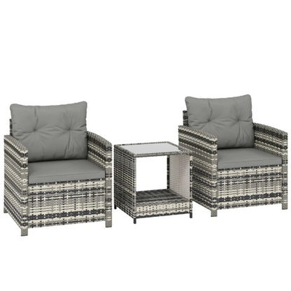Outsunny Rattan Bistro Set, 3 Piece Garden Furniture Set with 2 Tier Glass Top Table