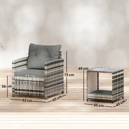 Outsunny Rattan Bistro Set, 3 Piece Garden Furniture Set with 2 Tier Glass Top Table